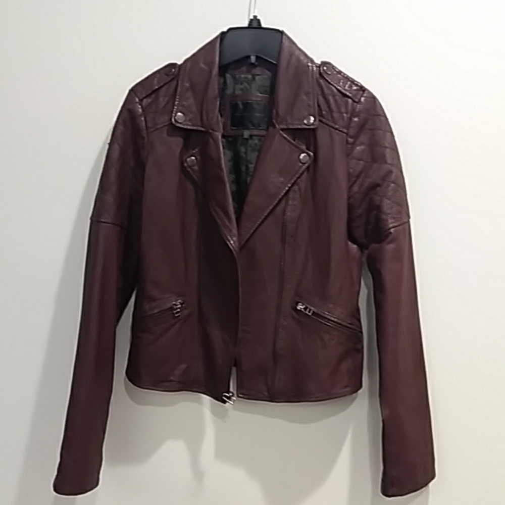 Sanctuary Leather Bomber Jacket - Merlot/Brown - S